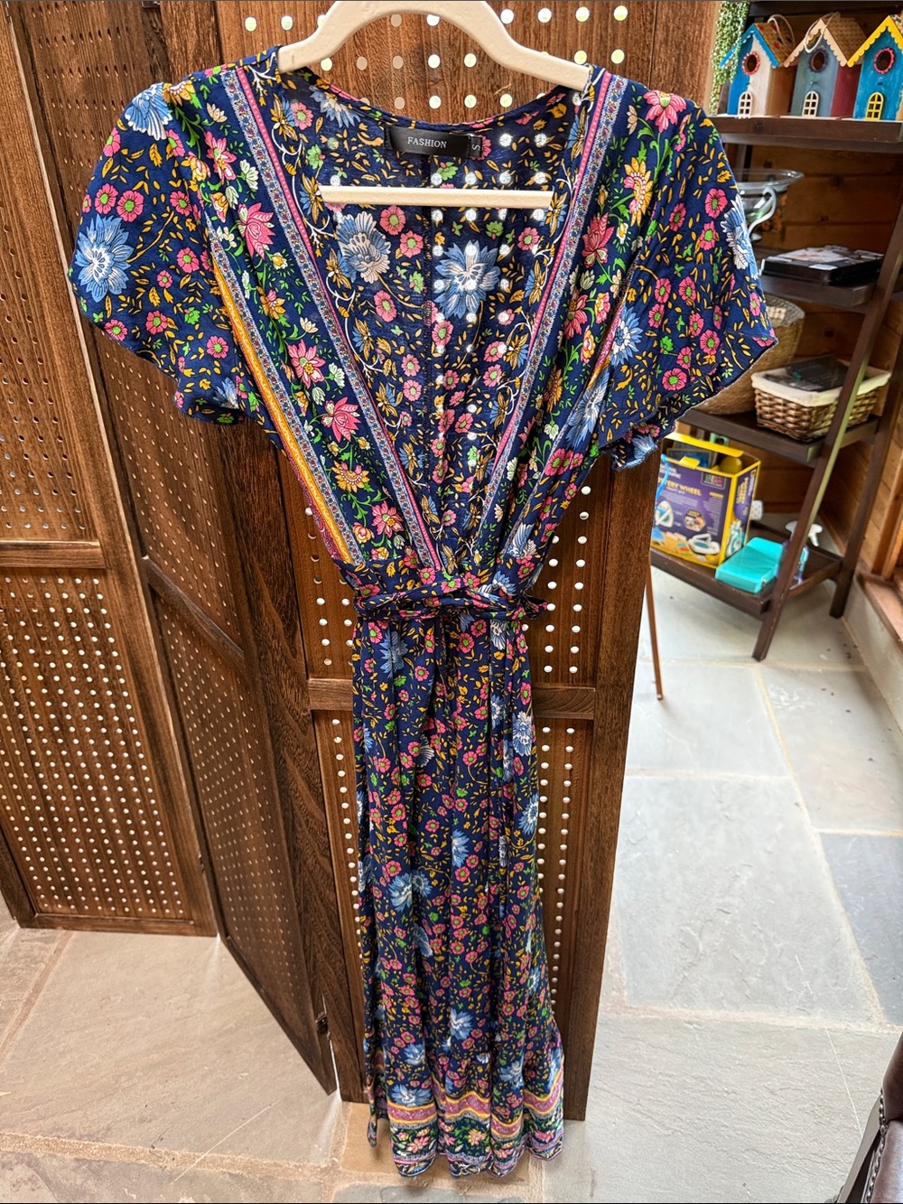 Fashion Brand Company Navy Floral Maxi Dress with Pink & Blue Accents